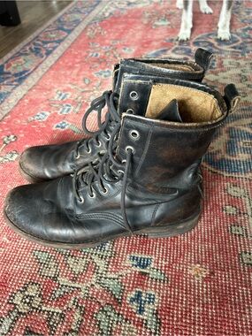 Frye Black Leather Lace-Up Combat Boots